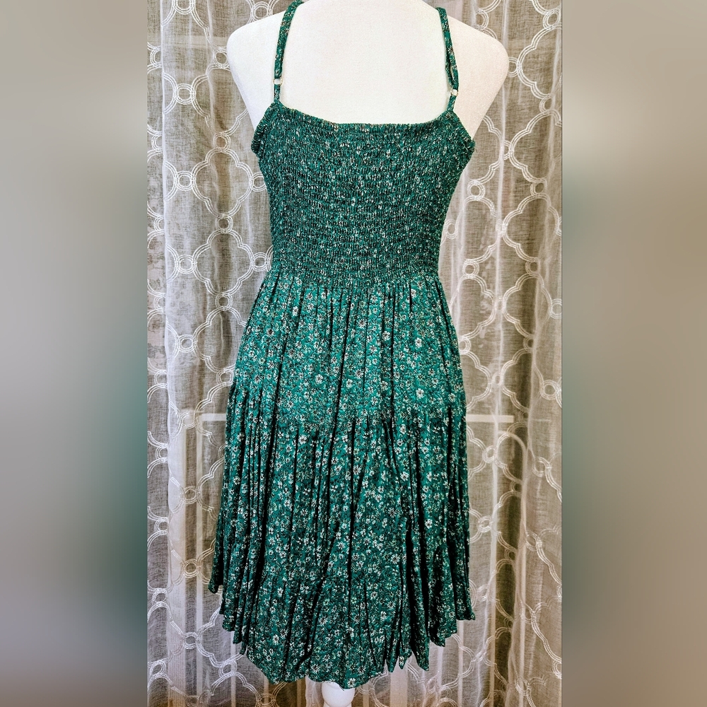 ON SALE NOW - Angie Boho Emerald Green Floral Twist-Front Midi Dress Size L - Picture 4 of 6